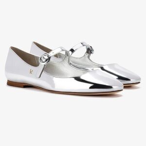 Larroudé Blair Ballet Flat In Silver Specchio - Size 6